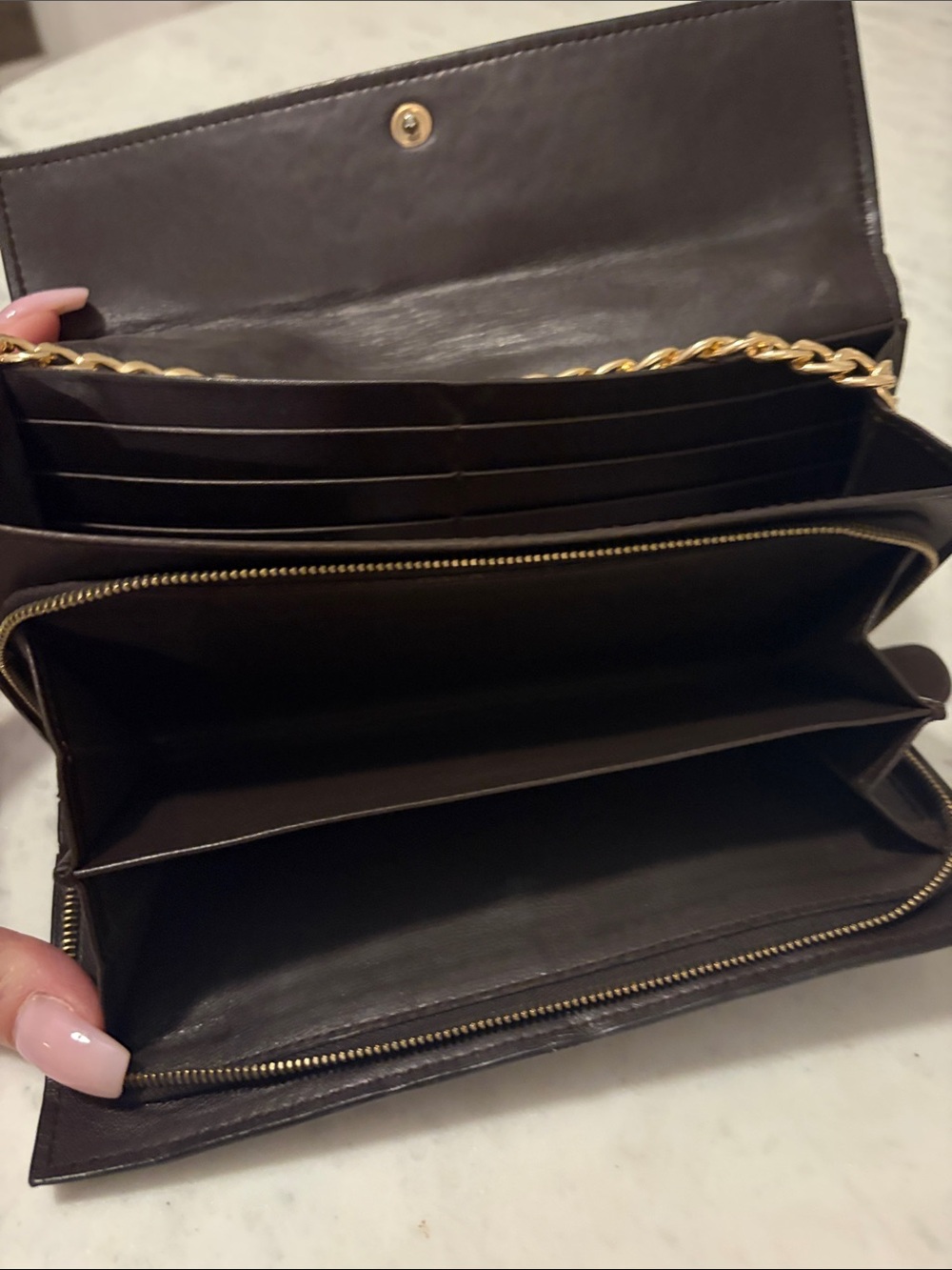 Bottega Veneta Dark Brown Intrecciato Leather Chain Clutch - Picture 2 of 6